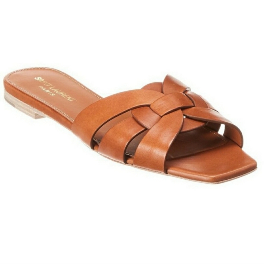 Saint Laurent YSL Tribute woven leather slide sandals mules size 37